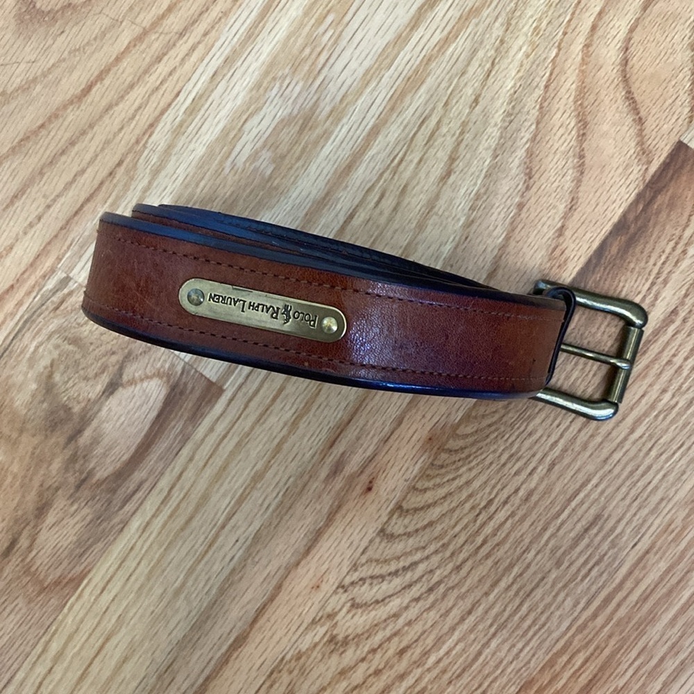 Men’s Ralph Lauren Leather Belt Brown Brass Buckle distressed classic vintage
